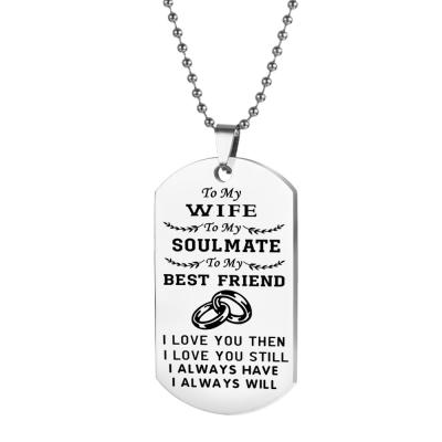 China Stainless Steel To My Wife To My Husband Soulmate Couples Necklace Custom Letter Stainless Steel Military Pendant Necklace for sale