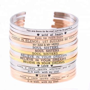 China 2019 Fashion Trendy High Quality Custom Engraved Thin 316 Stainless Steel Cuff Bracelet For Women for sale