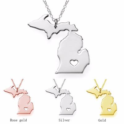 China Custom Stainless Steel Shape Blank Michigan Map Pendant Necklace For Jewelry for sale