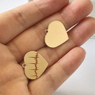 China Custom Stainless Steel Electrocardiogram Pulse Heart Shape Charm Pendants Logo Engraved Wave Heartbeat Pendant for sale