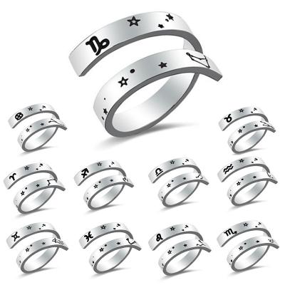 China TRENDY Graduation Friendship Gifts for Men Women Zodiac Zodiac Horoscope Ring Stainless Steel Adjustable Engraved Open Rings for sale