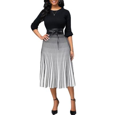 China 2022 Women's Fashion Stripe Printing Breathable Sexy Professional Office Skirt High Waist Dress for sale