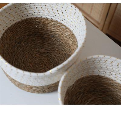 China Behind The Doors/On Walls Household Factory Wholesale Cotton Rope Storage Basket High Quality Sundries Laundry Woven Baskets With Handles for sale