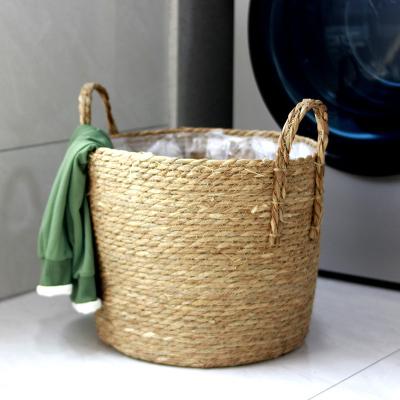 China Sustainable Natural Household Decorative Bathroom Vegetable Plankton Basket Handmade Laundry Basket for sale