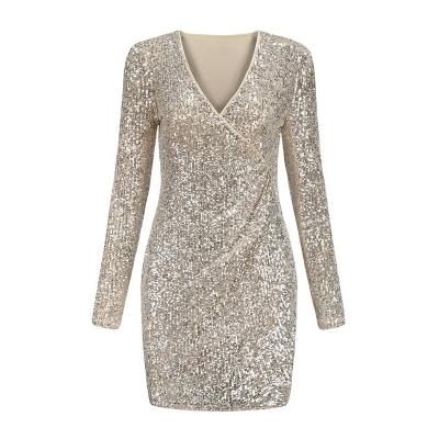 China Factory Supply OEM Service Polyester Sequins Dress Elegant Ladies Party Dress for sale