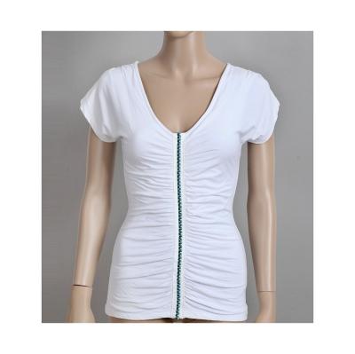 China Anti-wrinkle top quality factory OEM service v neck designer t-shirt widely used ladies fashion tops for sale