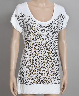 China Breathable Fine Quality Casual Shorts Sleeve Leopard Printing Large Wholesale Ladies T Shirt for sale