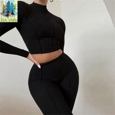 China 2021 fall design casual women clothes crop two piece tank top and pants sets high waist long sleeve fitness patch tracksuit for women for sale