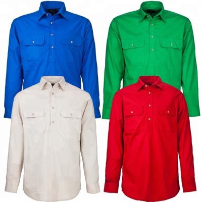 China Breathable Oxford Cotton Spring Work Shirt White Men's Half Button Work Shirt for sale