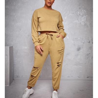 China Anti-pilling Customize Tracksuit Sets Custom Ripped Drawstring Two Piece Jogger Set Women Clothing Manufacturer for sale