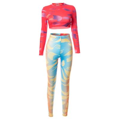 China Custom female crop top anti-pilling jogger sets tie dye crop top two piece panty set for women for sale