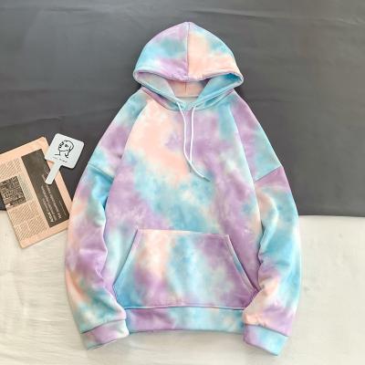 China Anti-pilling custom logo tie dye loose hooded sweatshirt women drawstring hoodies OEM customs service manufacturer for sale