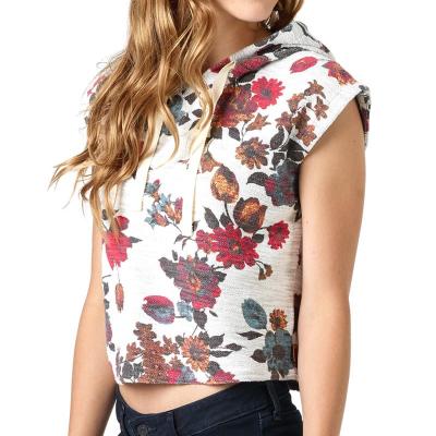 China Anti-wrinkle custom all over sweatshirt floral hooded crop print women sleeveless hoodie for women for sale