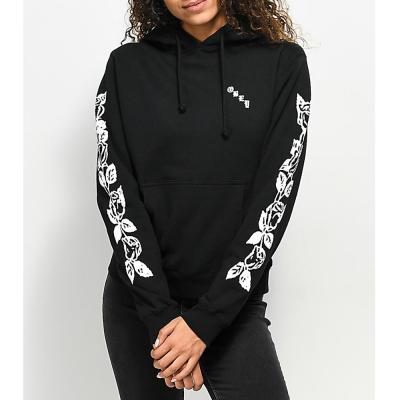 China Custom Manufacturer Women Hoodie Service Anti-wrinkle OEM Graphic Logo Printed Rose Sleeve Black Pullover Hoodie for sale