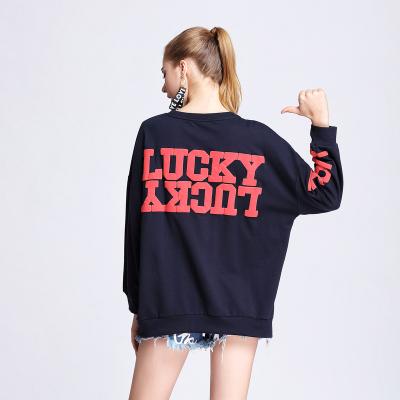 China Custom Women Cotton Letter Crewneck Sleeve Anti-pilling Embroidery Oversized Sweatshirt for sale