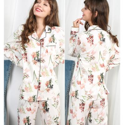 China QUICK DRY 100 Cotton Flower Print Pajamas Set Women Custom Logo Printed Pajamas Homewear Loungewear Nightgowns for sale