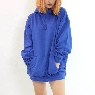 China Manufacturer Clothing Women Service OEM Anti-pilling Dress Oversized Loose Hoodie Custom Simple Solid Blue Drawstring Pocket Large for sale