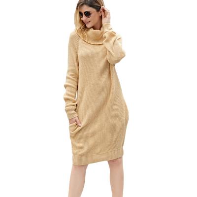 China Anti-Static Turtle Neck Long Sleeve Maxi Sweater Dress Casual Slim Warm With Pocket Custom Women Winter Knit Dresses for sale