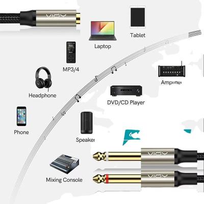 China DVD Player 2 Male to 1 Female 3.5mm to 6.35mm Adapter Audio Cable for sale