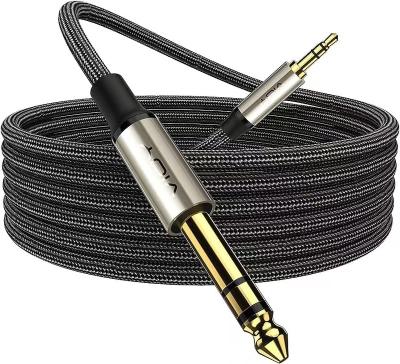 China Car Gold Plated 6.35mm to 3.5mm 3.5mm 6.35mm Audio Adapter Nylon Armor 3.5mm to 6.5mm Gray Cable for Speaker Guitar for sale