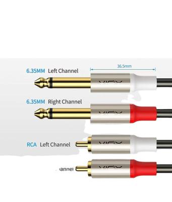 China Car 2rca To Dual Rca 2 6.5 To Dual Mono Jack Male 6.35mm Wire Audio Cable Dvd Mixer For Amplifier TV AV Speakers for sale