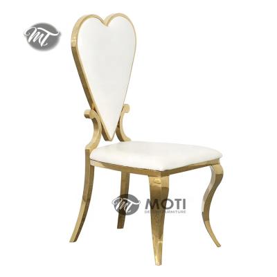 China Wholesale modern design stainless steel gold wedding heart decoration party chairs back with white leather seat for sale