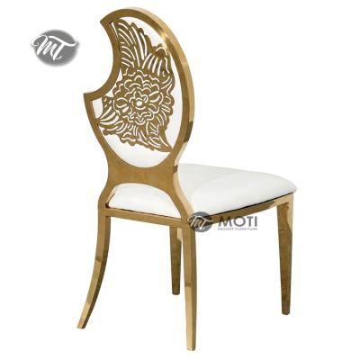 China Crescent Furniture Event Modern Elegant Design Gold Stainless Steel Banquet Chair Back For Wedding Rental for sale