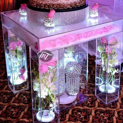 China Flower Modern Design Transparent Clear Acrylic Dessert Cake Table For Wedding Decor Dining for sale