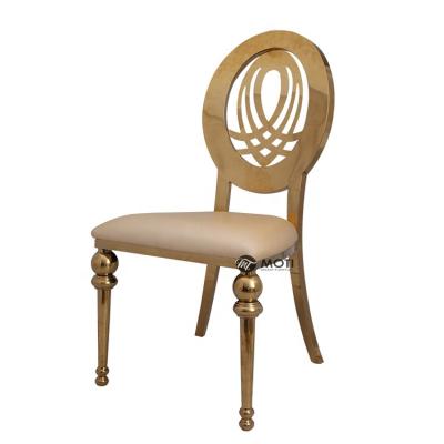 China Hotel Chair Round Golden Cross Back New Banquet Dining Chair Wedding Stainless Steel for sale