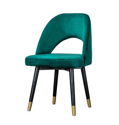 China Dining Chair Hotel Hollow Back Green Velvet Fabric Armrest Modern Nordic Metal Dining Chair for sale