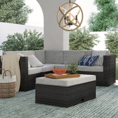 China KD Patio Deep Seating Sectional Sofa Cushions Furniture 4 Piece Indoor Outdoor Rattan Sets for sale