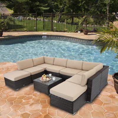 China Corner Sectional Sofa Patio Wicker Furniture Outdoor Garden 9-Piece Rattan Set for sale