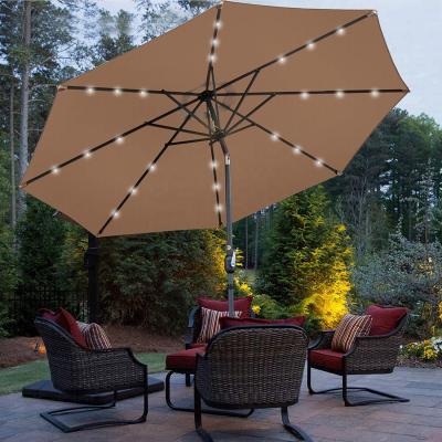 China With Angel Adjustable Tilt Round Shape 270cm Aluminum Beach Parasol Solar LED Lights Garden Umbrella Parasol for sale