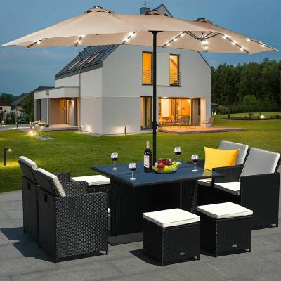 China Large Size 14X9FT Large Size Double Sided Solar LED Lights Outdoor Large Parasol Furniture Umbrella for sale