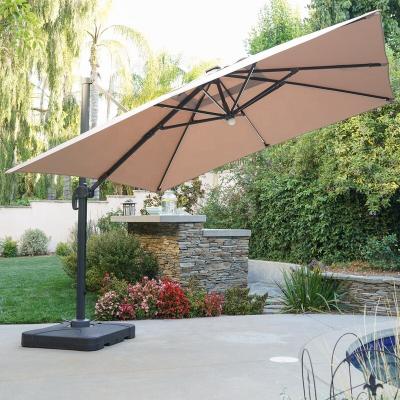 China With Outdoor Angel Adjustable 11FTX11FT Square Netting Hanging Heavy Duty Cantilever Umbrella With Solar LED Belt Light Ribs And Hub Center Light for sale