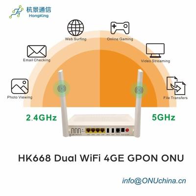 中国 安い価格大きい様式HK668 2.4G 5g FTTH WiFi ONUデュアル バンド2.4G 5g AC WiFi Gpon ONU Xpon ONU 販売のため