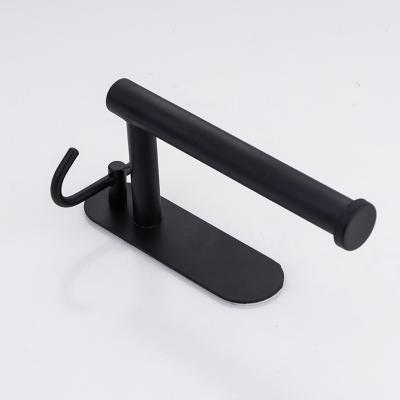 China Modern Black SS 201 Wall Mounted Self Adhesive Toilet Paper Holder With Hook For Bathroom for sale