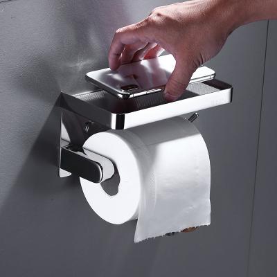 China Modern Design Modern Wall Mounted Toilet Paper Holder Tissue Holders With Mobile Phone Shelf for sale