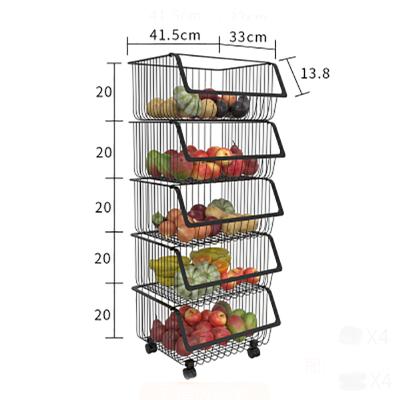 China High Quality Multi-Functional Sustainable Multi-tiered Fruit Or Vegetable Basket Kitchen Storage Rack With Pulleys for sale