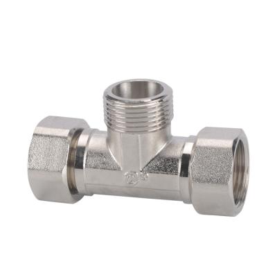 China Hydraulic Water Parts Pipe Fittings Nickel Plated Brass Thread Male Female Tee for sale