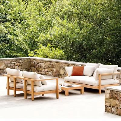 China Modern Weather Outdoor Furniture Teak Wood Furniture With Cushions Sectional Outdoor Solid Wood Garden Sof Sofa Sofa Set for sale