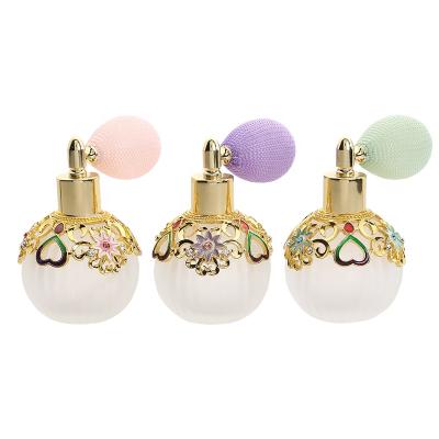 China Personal Care 50ml Patent Essential Art Vintage Metal Refillable Perfume Atomizer Pump Spray Bottle Gas 0il Bag Air Glass Ball Bottles#59801 for sale