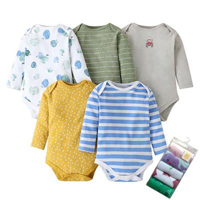 China Cozy Baby Clothes Wholesale Set 5 Pieces Cotton Long Sleeve Overalls Boy Girl Jumpsuit Autumn Newborn Infant Baby Romper for sale