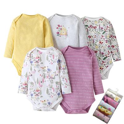 China Cozy Baby Clothes Newborn Toddler Clothing 5 Piece Set Boy Girl Fashion Printing Onesie Jumpsuit Autumn Long Sleeve Baby Romper for sale