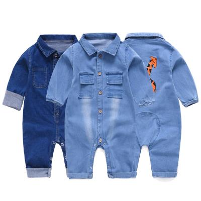 China Eco-friendly Blank Infant Toddler Baby Clothes Cute Long Sleeve Denim Baby Boy Girls Romper Kids Clothing for sale