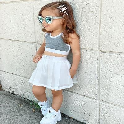 China 2021 Summer Breathable Toddler Baby Clothes Girls Cotton T-shirt +Tight Skirt 2pcs Upper Outfits Shorts Sleeve Sets Yellow for sale