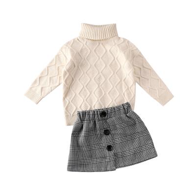 China Fashion 2-7Y Autumn Winter Kids Babies Breathable Clo Turtle Neck Knit Tops Sweater + Plaid Print Mini Skirt Warm Outfit for sale