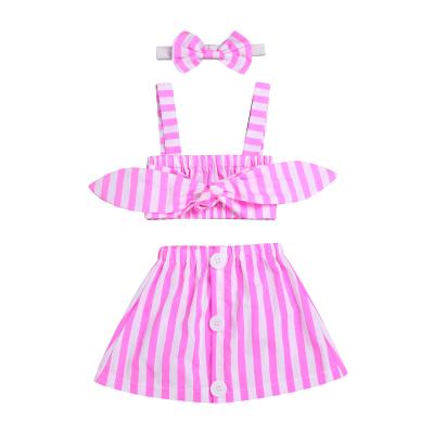 China Breathable Toddler Babies Infant Clothes Sets 2pcs Summer Stripe Crop Tops Short Skirts Outfits for sale