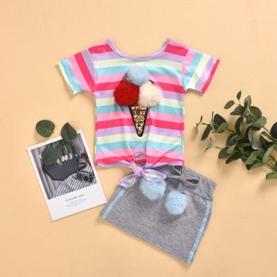 China Breathable 2PCS Toddler Kids Baby Clothes Tops T-shirt Mini Skirt Outfits Sets Baby Summer Striped Clothing 1-5Y for sale