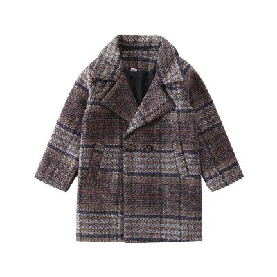 China Anti-wrinkle Winter Girls Jackets Long Kid's Outerwear Clothes Coat 2-10 Days Coat 2-10 Days Turn-down Kids Toddler Casual Collar Plaid Woolen Polyester for sale